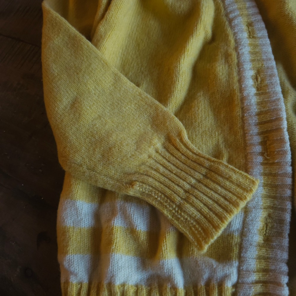 Vintage Miss Holly Yellow Wool Cardigan Sweater Striped V-Neck Japan 1970s 1960s - Picture 3 of 12